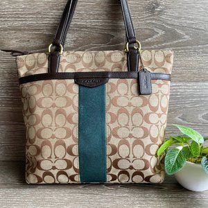 COACH Signature Stripe Tote in Canvas Green F28504